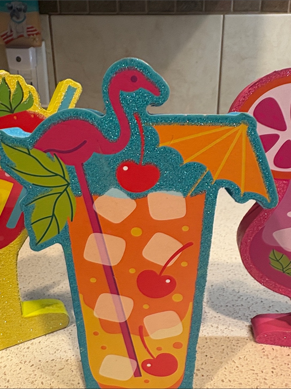 Tropical Glitter Cocktail Shelf Decor - Set of 3 - Picture 3 of 5